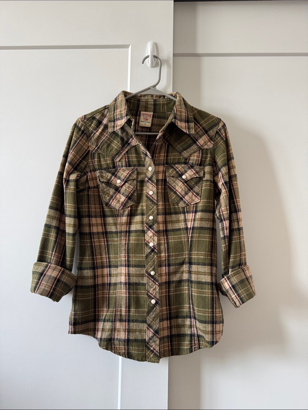 Vintage True Religion Olive & Tan Flannel Button-Down Shirt